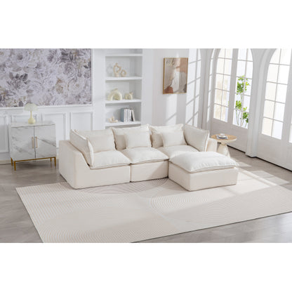 SALA CREMA #23=BEIGE 102.3" Width Cloud Couch Oversized Modular Sectional Sofa True Relax Comfy Couches Wide Deep Seat Sofas for Living Room Furniture Sets, Waffle Fabric ,3Seat with Ottoman