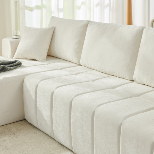 SALA CREMA #11-108" L-Shaped Chenille Sectional Sofa, Cloud Style Boneless Sofa with Chaise, Modern Upholstered Couch with Cup Holders & Side Pockets, Compression Sofa for Living Room, No Assembly Required, Beige