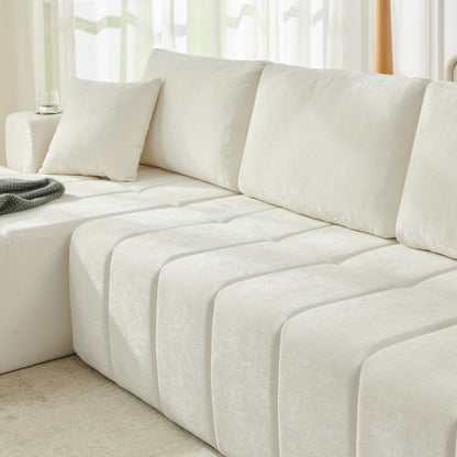 SALA CREMA #11-108" L-Shaped Chenille Sectional Sofa, Cloud Style Boneless Sofa with Chaise, Modern Upholstered Couch with Cup Holders & Side Pockets, Compression Sofa for Living Room, No Assembly Required, Beige