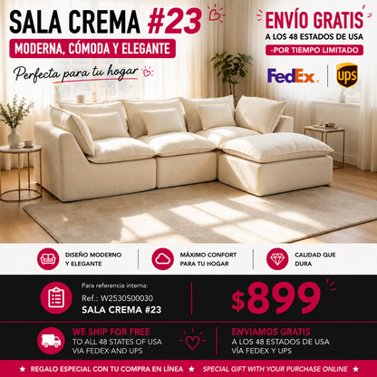 SALA CREMA #23=BEIGE 102.3" Width Cloud Couch Oversized Modular Sectional Sofa True Relax Comfy Couches Wide Deep Seat Sofas for Living Room Furniture Sets, Waffle Fabric ,3Seat with Ottoman