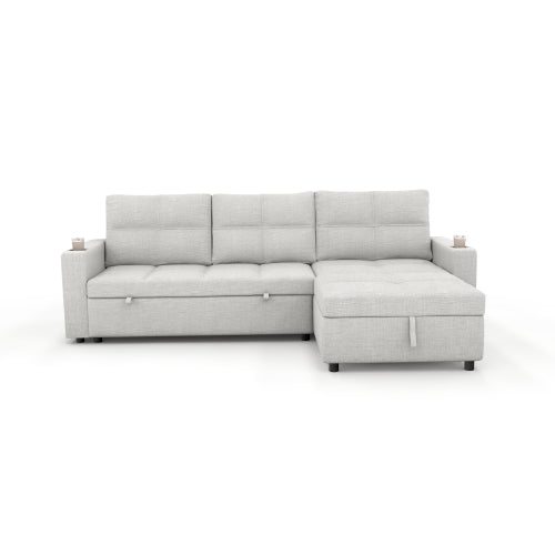 SALA CREMA #21-Beige Convertible Fabric Sofa Bed, Pullout Sectional Sleeper Sofa Couches with USB Charging & Cup Holders, L-Shape Sleeper with Storage For Living Room (Beige)