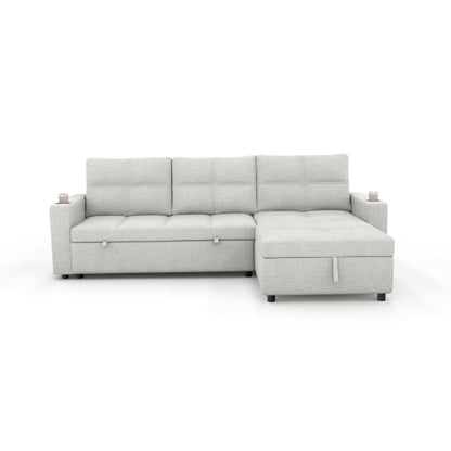 SALA CREMA #21-Beige Convertible Fabric Sofa Bed, Pullout Sectional Sleeper Sofa Couches with USB Charging & Cup Holders, L-Shape Sleeper with Storage For Living Room (Beige)