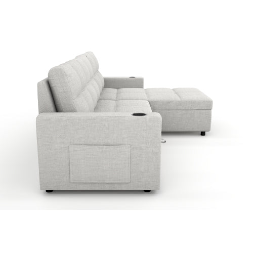 SALA CREMA #21-Beige Convertible Fabric Sofa Bed, Pullout Sectional Sleeper Sofa Couches with USB Charging & Cup Holders, L-Shape Sleeper with Storage For Living Room (Beige)