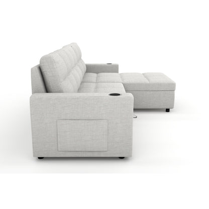SALA CREMA #21-Beige Convertible Fabric Sofa Bed, Pullout Sectional Sleeper Sofa Couches with USB Charging & Cup Holders, L-Shape Sleeper with Storage For Living Room (Beige)