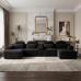 SALA GRIS #27-GRAY Modern grey corduroy 6-seater U-shaped sofa with lounge chair and cup holder -145.7 inch oversized modular compression sofa, suitable for home theaters, luxury living spaces, tool free assembly