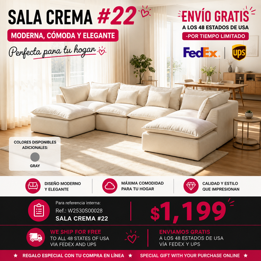SALA CREMA #22-BEIGE 129.8" Width Cloud Couch Oversized Modular Sectional Sofa True Relax Comfy Couches Wide&Deep Seat Sofas for Living Room Furniture Sets,Waffle Fabric , 4Seat with 2Ottoman