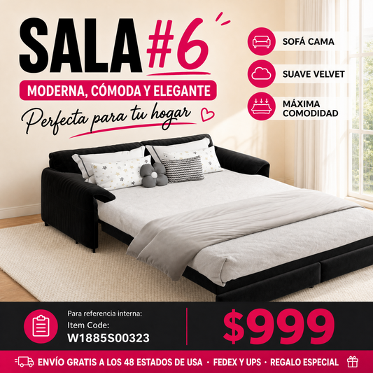 SALA NEGRAS #5 66" Queen Pull Out Sofa Bed, 3-in-1 Convertible Sleeper Sofa with Side Storage,Multi-Functional Velvet Loveseat Bed for Living Room, Black(Old Sku:W1885S00044/W1885S00222)