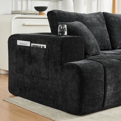 SALA NEGRAS #32- 108" L-Shaped Chenille Sectional Sofa, Cloud Style Boneless Sofa with Chaise, Modern Upholstered Couch with Cup Holders & Side Pockets, Compression Sofa for Living Room, No Assembly Required, Black