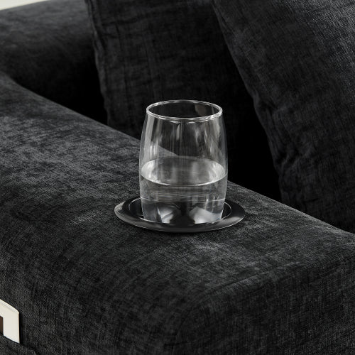 SALA NEGRAS #32- 108" L-Shaped Chenille Sectional Sofa, Cloud Style Boneless Sofa with Chaise, Modern Upholstered Couch with Cup Holders & Side Pockets, Compression Sofa for Living Room, No Assembly Required, Black