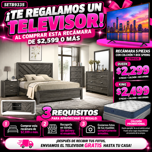 Recámara gris 5 piezas cabecera en espiga