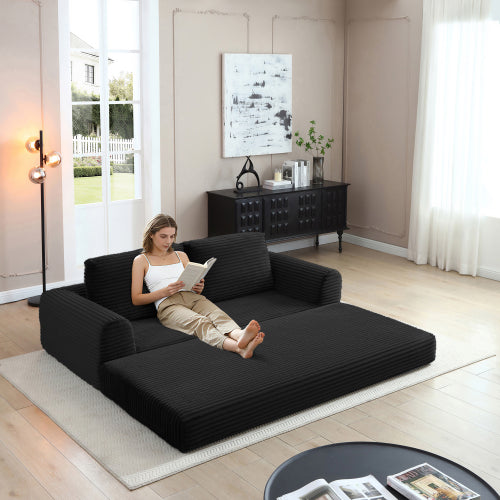SALA NEGRAS #4 2-in-1 Folding Convertible Sofa Bed, Modern Corduroy Sleeper Couch with 2*pillows, Futon Modular Upholstered Boneless Sofa with Pull-Out Bed,Folding Floor Modular Couch for Living Room Black