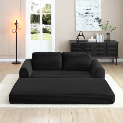 SALA NEGRAS #4 2-in-1 Folding Convertible Sofa Bed, Modern Corduroy Sleeper Couch with 2*pillows, Futon Modular Upholstered Boneless Sofa with Pull-Out Bed,Folding Floor Modular Couch for Living Room Black