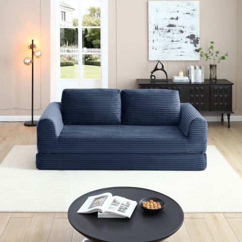 SALA NEGRAS #4 2-in-1 Folding Convertible Sofa Bed, Modern Corduroy Sleeper Couch with 2*pillows, Futon Modular Upholstered Boneless Sofa with Pull-Out Bed,Folding Floor Modular Couch for Living Room Black