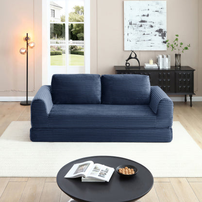 SALA NEGRAS #4 2-in-1 Folding Convertible Sofa Bed, Modern Corduroy Sleeper Couch with 2*pillows, Futon Modular Upholstered Boneless Sofa with Pull-Out Bed,Folding Floor Modular Couch for Living Room Black