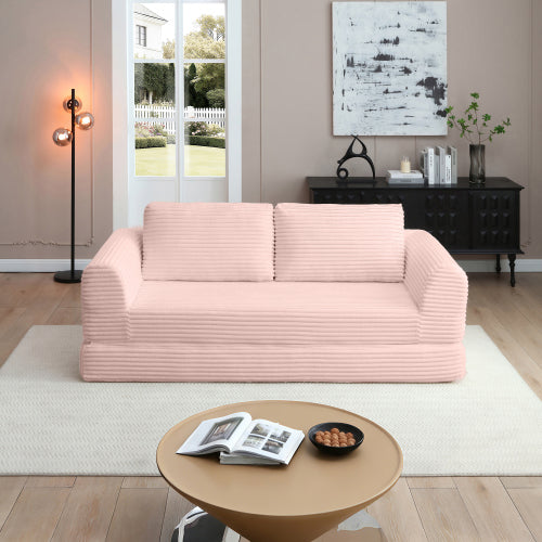 SALA NEGRAS #4 2-in-1 Folding Convertible Sofa Bed, Modern Corduroy Sleeper Couch with 2*pillows, Futon Modular Upholstered Boneless Sofa with Pull-Out Bed,Folding Floor Modular Couch for Living Room Black