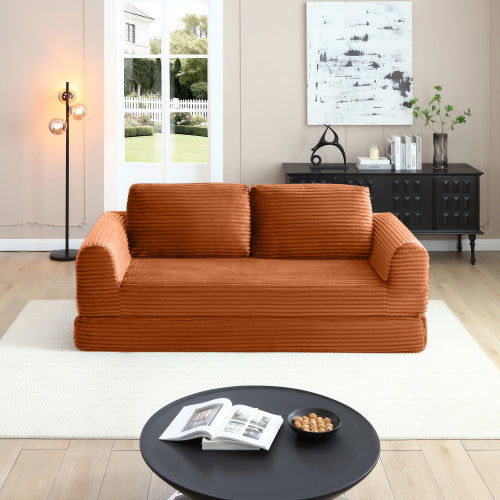 SALA NEGRAS #4 2-in-1 Folding Convertible Sofa Bed, Modern Corduroy Sleeper Couch with 2*pillows, Futon Modular Upholstered Boneless Sofa with Pull-Out Bed,Folding Floor Modular Couch for Living Room Black