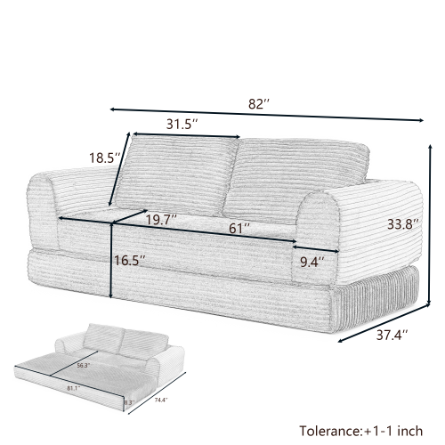 SALA NEGRAS #4 2-in-1 Folding Convertible Sofa Bed, Modern Corduroy Sleeper Couch with 2*pillows, Futon Modular Upholstered Boneless Sofa with Pull-Out Bed,Folding Floor Modular Couch for Living Room Black