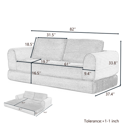 SALA NEGRAS #4 2-in-1 Folding Convertible Sofa Bed, Modern Corduroy Sleeper Couch with 2*pillows, Futon Modular Upholstered Boneless Sofa with Pull-Out Bed,Folding Floor Modular Couch for Living Room Black