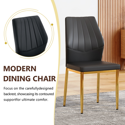COMEDOR #22 Table and chair set.Modern glass round table: 39 inch diameter, X-shaped golden metal bracket. Paired with 4 Black Chairs, 37 inches High: Ergonomic PU Backrest .Suitable for restaurants, kitchens.