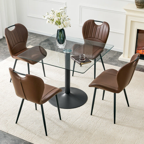 COMEDOR #14-Table and chair set.51 × 31.5-inch tempered glass dining table, paired with a set of 4 Black PU dining chairs. Modern light luxury home restaurant table and chair combination.