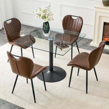 COMEDOR #14-Table and chair set.51 × 31.5-inch tempered glass dining table, paired with a set of 4 Black PU dining chairs. Modern light luxury home restaurant table and chair combination.