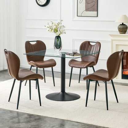COMEDOR #14-Table and chair set.51 × 31.5-inch tempered glass dining table, paired with a set of 4 Black PU dining chairs. Modern light luxury home restaurant table and chair combination.