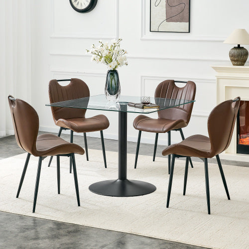 COMEDOR #14-Table and chair set.51 × 31.5-inch tempered glass dining table, paired with a set of 4 Black PU dining chairs. Modern light luxury home restaurant table and chair combination.