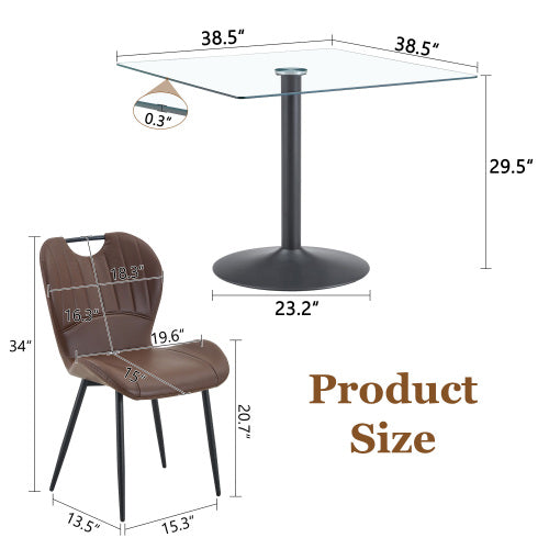 COMEDOR #14-Table and chair set.51 × 31.5-inch tempered glass dining table, paired with a set of 4 Black PU dining chairs. Modern light luxury home restaurant table and chair combination.