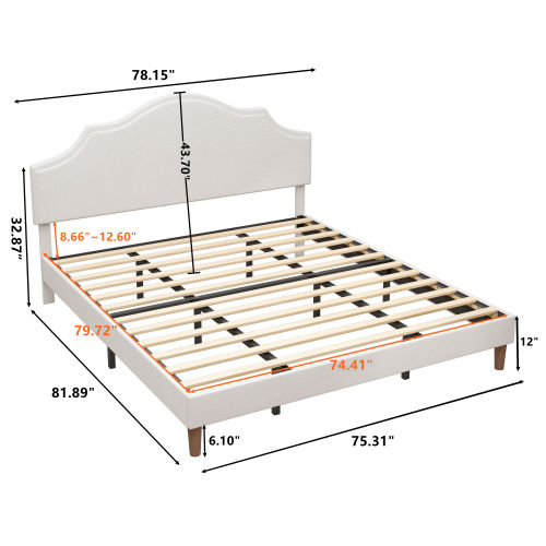 COMBO RECAMARA KING: CAMA+COLCHON+MESITAS 004 - King Size Bed Frame Upholstered Platform Bed with Adjustable Headboard