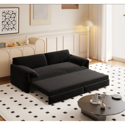 SALA NEGRAS #5 66" Queen Pull Out Sofa Bed, 3-in-1 Convertible Sleeper Sofa with Side Storage,Multi-Functional Velvet Loveseat Bed for Living Room, Black(Old Sku:W1885S00044/W1885S00222)