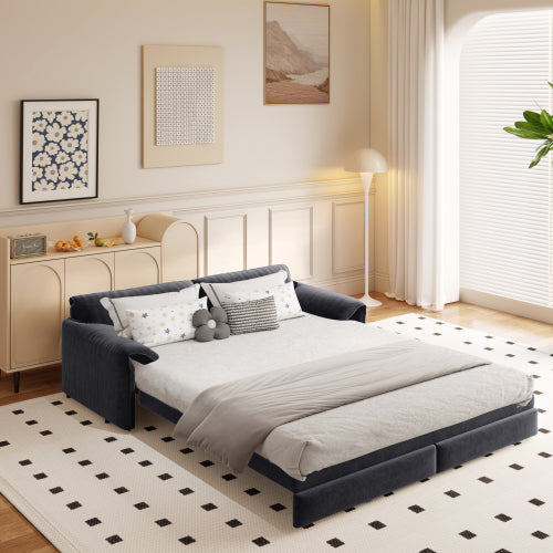 SALA NEGRAS #5 66" Queen Pull Out Sofa Bed, 3-in-1 Convertible Sleeper Sofa with Side Storage,Multi-Functional Velvet Loveseat Bed for Living Room, Black(Old Sku:W1885S00044/W1885S00222)
