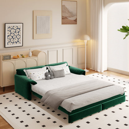 SALA NEGRAS #5 66" Queen Pull Out Sofa Bed, 3-in-1 Convertible Sleeper Sofa with Side Storage,Multi-Functional Velvet Loveseat Bed for Living Room, Black(Old Sku:W1885S00044/W1885S00222)