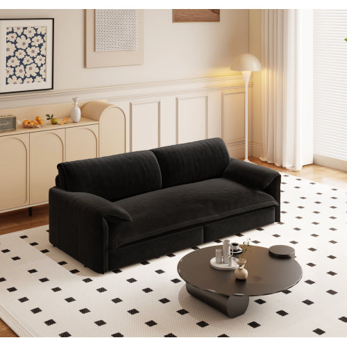 SALA NEGRAS #5 66" Queen Pull Out Sofa Bed, 3-in-1 Convertible Sleeper Sofa with Side Storage,Multi-Functional Velvet Loveseat Bed for Living Room, Black(Old Sku:W1885S00044/W1885S00222)