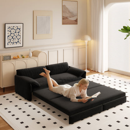SALA NEGRAS #5 66" Queen Pull Out Sofa Bed, 3-in-1 Convertible Sleeper Sofa with Side Storage,Multi-Functional Velvet Loveseat Bed for Living Room, Black(Old Sku:W1885S00044/W1885S00222)