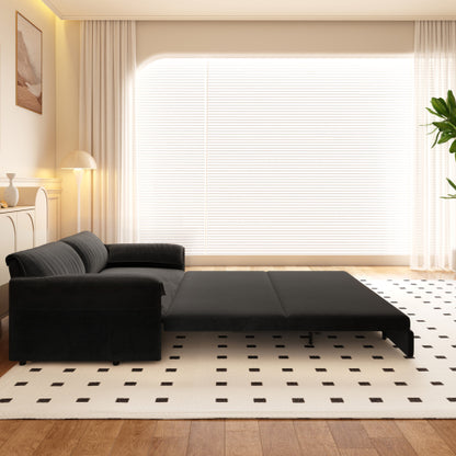SALA NEGRAS #5 66" Queen Pull Out Sofa Bed, 3-in-1 Convertible Sleeper Sofa with Side Storage,Multi-Functional Velvet Loveseat Bed for Living Room, Black(Old Sku:W1885S00044/W1885S00222)