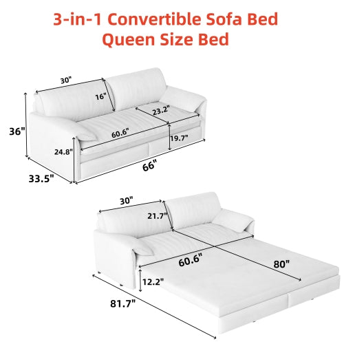 SALA NEGRAS #5 66" Queen Pull Out Sofa Bed, 3-in-1 Convertible Sleeper Sofa with Side Storage,Multi-Functional Velvet Loveseat Bed for Living Room, Black(Old Sku:W1885S00044/W1885S00222)