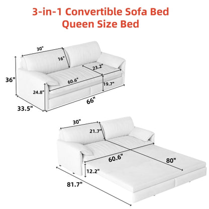 SALA NEGRAS #5 66" Queen Pull Out Sofa Bed, 3-in-1 Convertible Sleeper Sofa with Side Storage,Multi-Functional Velvet Loveseat Bed for Living Room, Black(Old Sku:W1885S00044/W1885S00222)