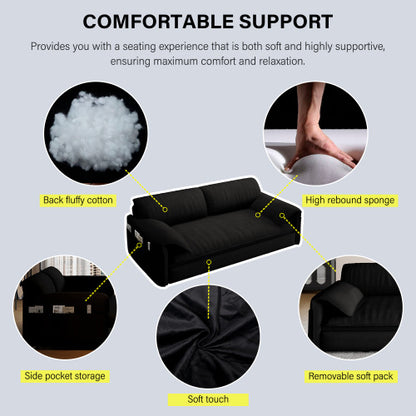 SALA NEGRAS #5 66" Queen Pull Out Sofa Bed, 3-in-1 Convertible Sleeper Sofa with Side Storage,Multi-Functional Velvet Loveseat Bed for Living Room, Black(Old Sku:W1885S00044/W1885S00222)