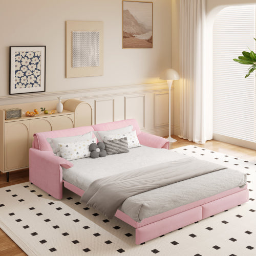 SALA NEGRAS #5 66" Queen Pull Out Sofa Bed, 3-in-1 Convertible Sleeper Sofa with Side Storage,Multi-Functional Velvet Loveseat Bed for Living Room, Black(Old Sku:W1885S00044/W1885S00222)