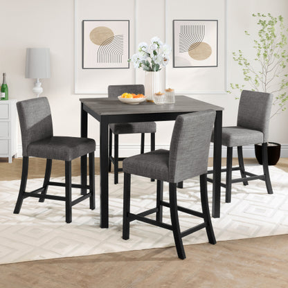 COMEDOR #23 5-Piece Counter Height Table Set with 4 Chairs, Counter Height Table Set for 4 with Chairs, Wooden Counter Height Table Set for Kitchen, Dining Room, Light Grey & Black Two Tone