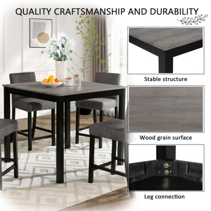 COMEDOR #23 5-Piece Counter Height Table Set with 4 Chairs, Counter Height Table Set for 4 with Chairs, Wooden Counter Height Table Set for Kitchen, Dining Room, Light Grey & Black Two Tone