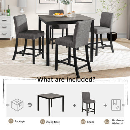 COMEDOR #23 5-Piece Counter Height Table Set with 4 Chairs, Counter Height Table Set for 4 with Chairs, Wooden Counter Height Table Set for Kitchen, Dining Room, Light Grey & Black Two Tone
