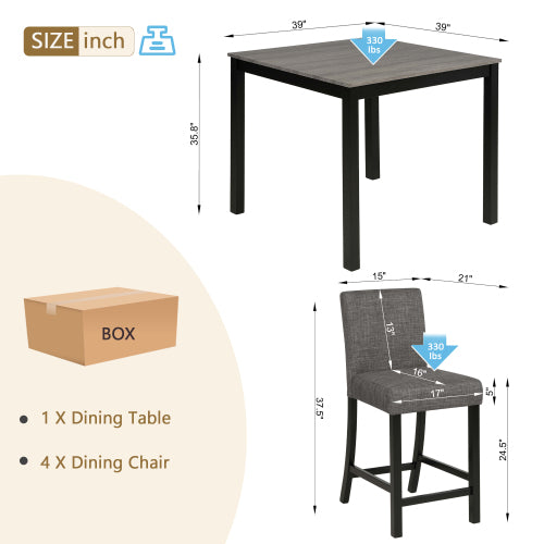 COMEDOR #23 5-Piece Counter Height Table Set with 4 Chairs, Counter Height Table Set for 4 with Chairs, Wooden Counter Height Table Set for Kitchen, Dining Room, Light Grey & Black Two Tone