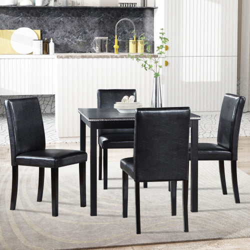 COMEDOR #16-5 Piece Wooden Dining Table Set, Kitchen Table Set with a Square Table and 4 Upholstered Chairs, Wooden Dining Room Table with Crystal Decoration and Chairs Set for Kitchen, Dining Room, Black