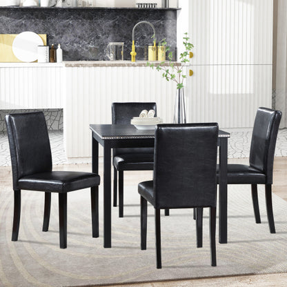 COMEDOR #16-5 Piece Wooden Dining Table Set, Kitchen Table Set with a Square Table and 4 Upholstered Chairs, Wooden Dining Room Table with Crystal Decoration and Chairs Set for Kitchen, Dining Room, Black