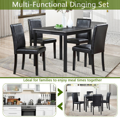 COMEDOR #16-5 Piece Wooden Dining Table Set, Kitchen Table Set with a Square Table and 4 Upholstered Chairs, Wooden Dining Room Table with Crystal Decoration and Chairs Set for Kitchen, Dining Room, Black