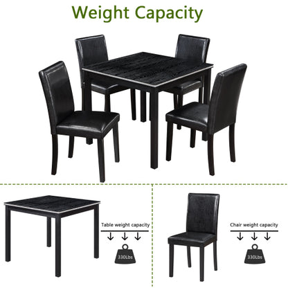 COMEDOR #16-5 Piece Wooden Dining Table Set, Kitchen Table Set with a Square Table and 4 Upholstered Chairs, Wooden Dining Room Table with Crystal Decoration and Chairs Set for Kitchen, Dining Room, Black