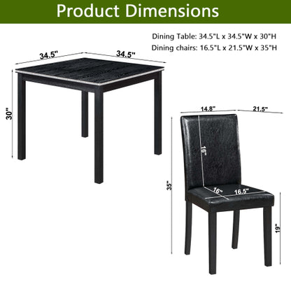 COMEDOR #16-5 Piece Wooden Dining Table Set, Kitchen Table Set with a Square Table and 4 Upholstered Chairs, Wooden Dining Room Table with Crystal Decoration and Chairs Set for Kitchen, Dining Room, Black