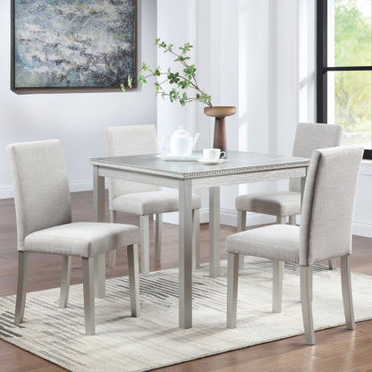 COMEDOR #16 SILVER-BEIGE-5 Piece Wooden Dining Table Set, Kitchen Table Set with a Square Table and 4 Upholstered Chairs, Wooden Dining Room Table with Crystal Decoration and Chairs Set for Kitchen, Dining Room, Silver grey
