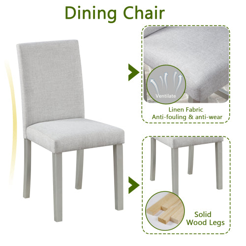 COMEDOR #16 SILVER-BEIGE-5 Piece Wooden Dining Table Set, Kitchen Table Set with a Square Table and 4 Upholstered Chairs, Wooden Dining Room Table with Crystal Decoration and Chairs Set for Kitchen, Dining Room, Silver grey